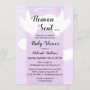 Heaven Sent Angel Wings Baby Shower Invitation