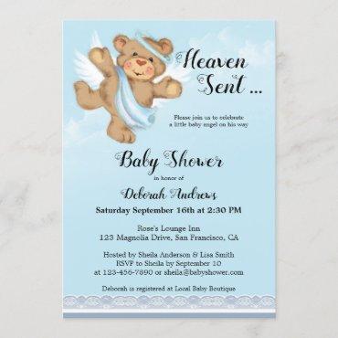 Heaven Sent Angel Wings Boy Baby Shower Invitation