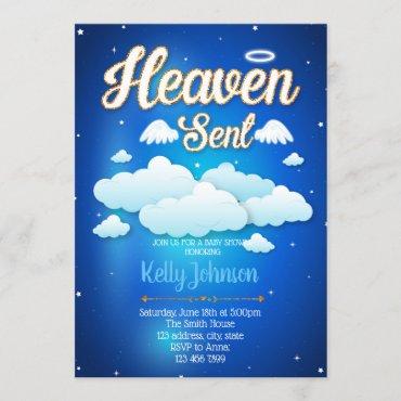 Heaven sent boy baby shower invitation