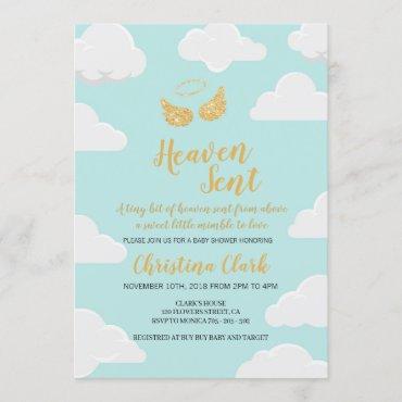 Heaven Sent Boy Baby Shower Invitation