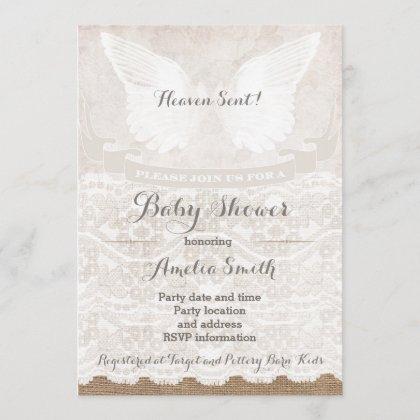 Heaven Sent Silver Taupe Angel Baby Shower Invitation