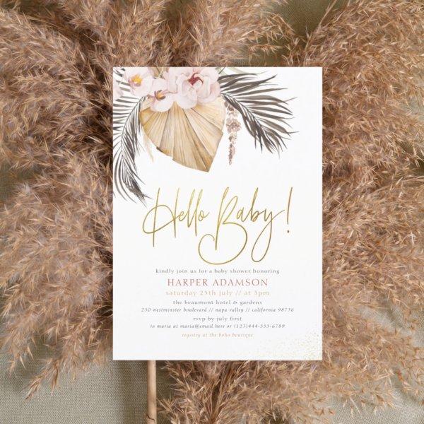 Hello Baby | Boho Pampas Grass & Tropical Palm