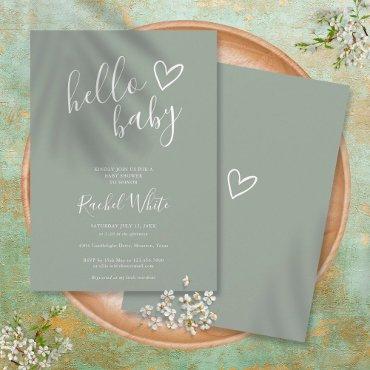 Hello Baby Shower Gender Neutral Boho Sage Green