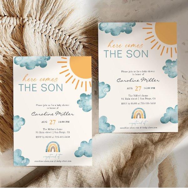 Here Comes The Son Baby Shower Boy Blue