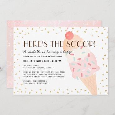 Here's the Scoop Ice Cream drive-by Baby Shower Invitation