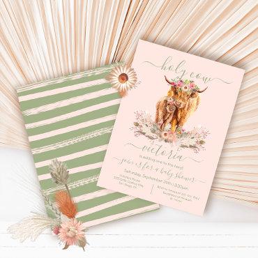 Highland Cow Mommy & Baby Shower floral pink