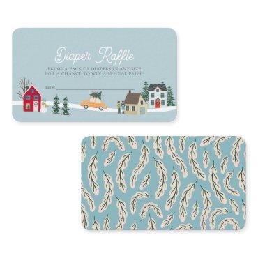 Holiday Town/Village Blue Diaper Raffle Ticket Enclosure Card
