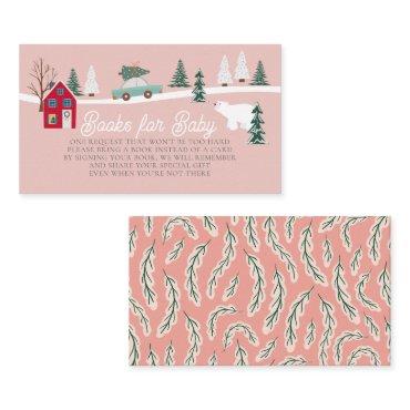 Holiday Town/Village Pink Baby Shower Book Request Enclosure Card