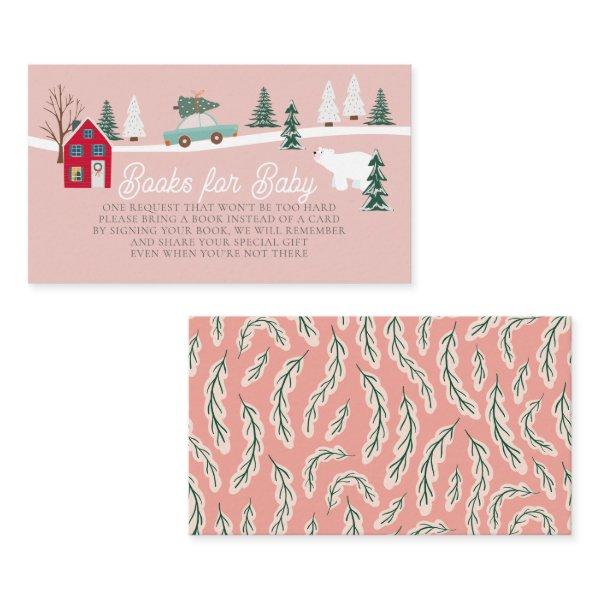 Holiday Town/Village Pink Baby Shower Book Request Enclosure Card