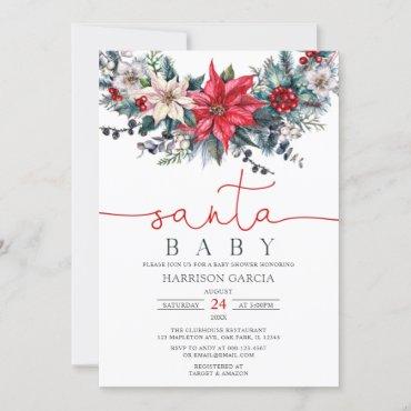 Holiday Wreath Santa Baby Christmas Baby Shower Invitation