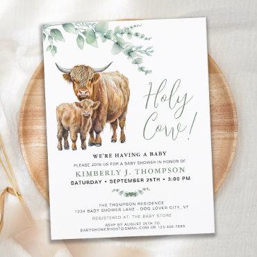 Holy Cow Boho Greenery Highland Cow  Postcard