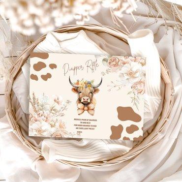 Holy Cow Greenery Highland Cow  Diapper Raffle Enclosure Card