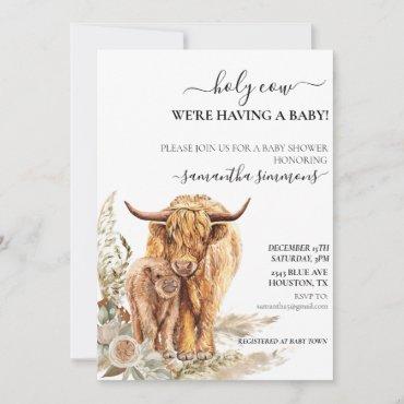 Holy Cow Highland Calf Baby Shower Boho Pampas  Invitation