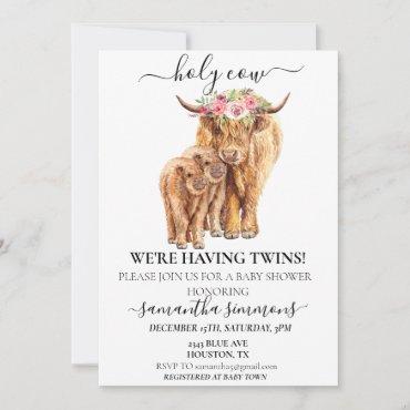 Holy Cow Highland Calf Baby Shower Twins  Invitation