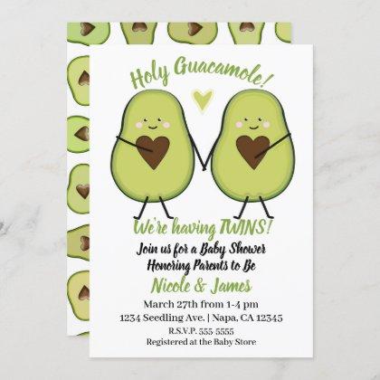 Holy Guacamole Heart Avocado Baby Shower Twins Invitation