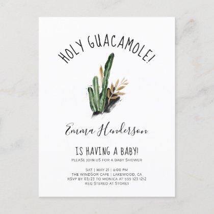 Holy Guacamole Mexican Cactus Baby Shower Invitation Postcard