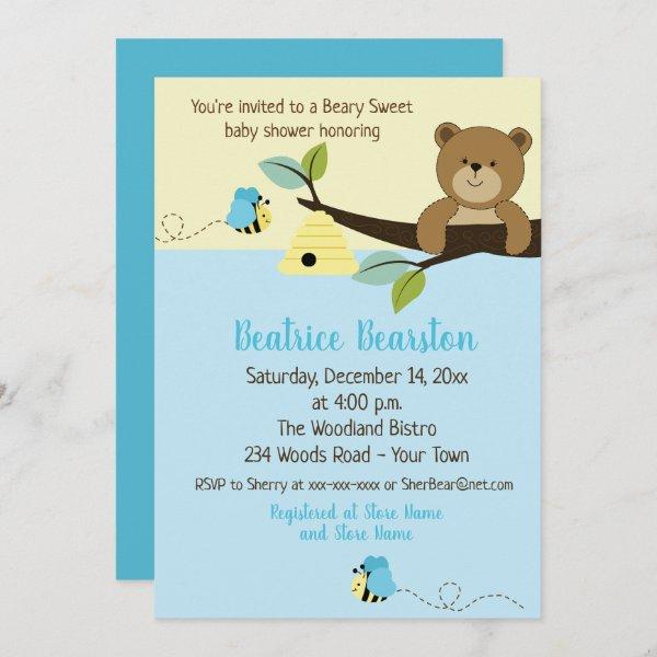 Honey Bear and Boy Bumble Bee Baby Shower Invite