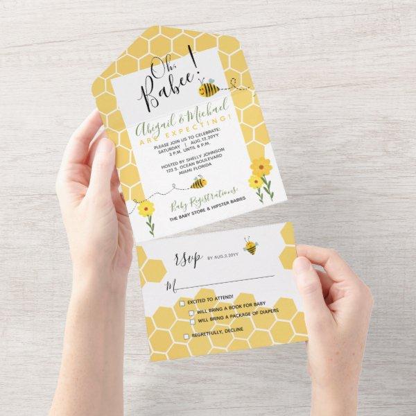 Honeycomb Watercolor Bumble Bee Baby Shower All In One