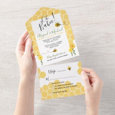 Honeycomb Watercolor Bumble Bee Baby Shower All In One Invitation
