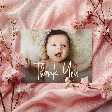 Horizontal Baby Girl Photo Handlettering script Thank You Card