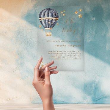 Hot air balloon blue boy stars Baby Shower Acrylic