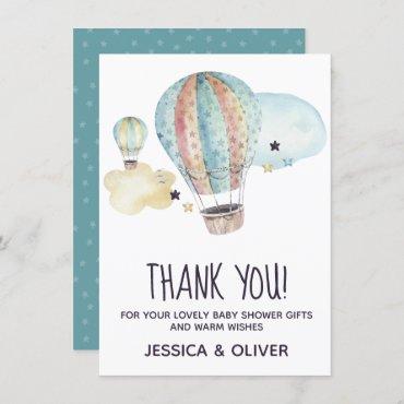 Hot Air Balloon Party in Blue Thank You Card
