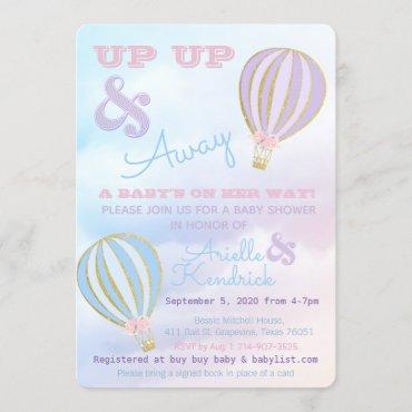 Hot air balloon, up up & away Baby SHower Invitation