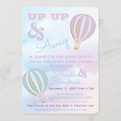 Hot air balloon, up up & away Baby SHower Invitation