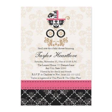 HOT PINK BLACK DAMASK BABY CARRIAGE
