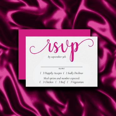 Hot Pink Calligraphy | Bubblegum Entree Choice RSVP Card