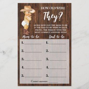 How Old Were They Cowboy Baby Shower Game Card Flyer