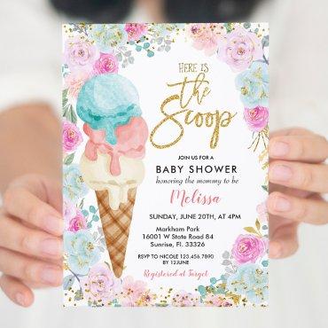 Ice Cream Pastel Flowers Baby Shower