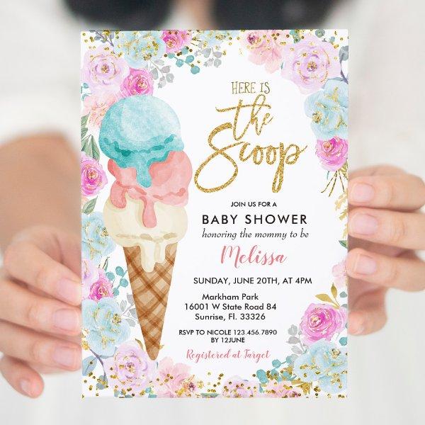 Ice Cream Pastel Flowers Baby Shower