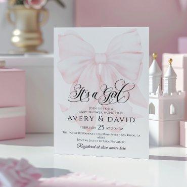 It’s a Girl Pink Bow Modern Elegant