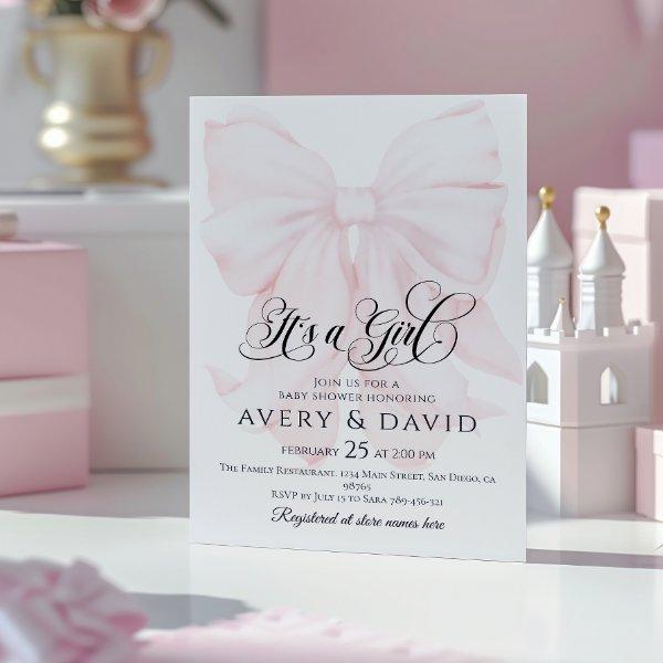 It’s a Girl Pink Bow Modern Elegant