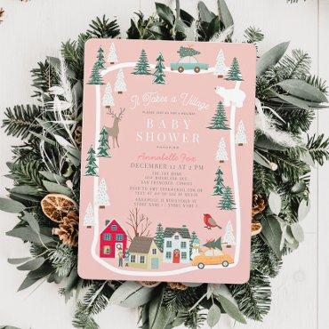 It Takes A Village Holiday Town Pink