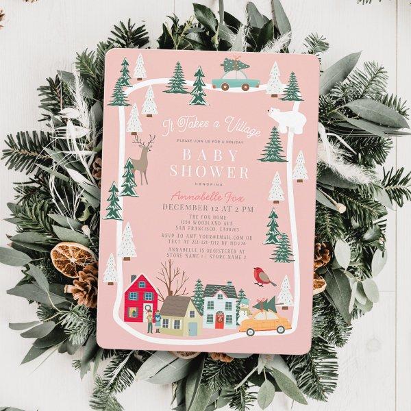 It Takes A Village Holiday Town Pink