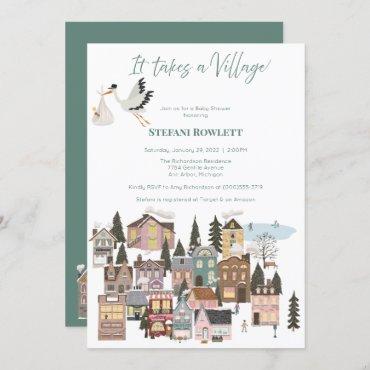 It Takes a Village Winter Baby Shower with Stork