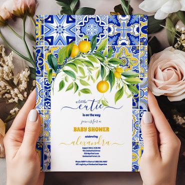 Italian blue tiles watercolor lemon