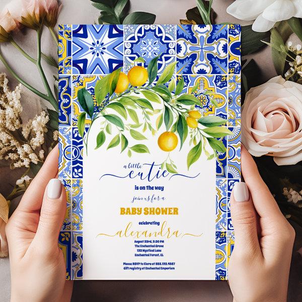Italian blue tiles watercolor lemon