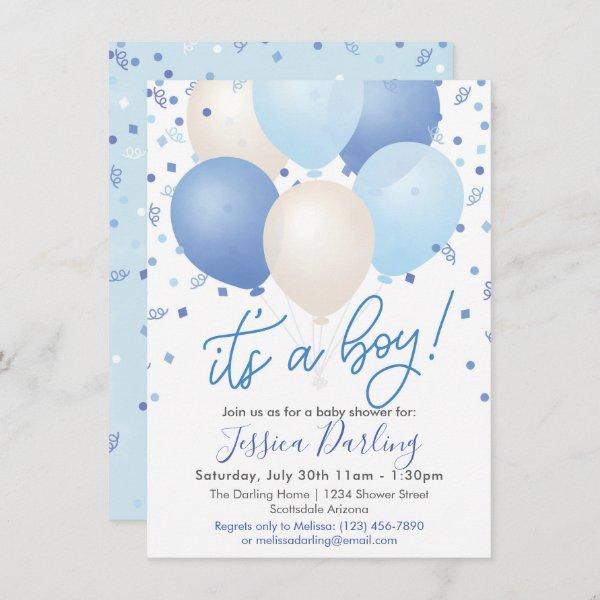 It's a Boy Baby Shower Blue Balloons and Confetti