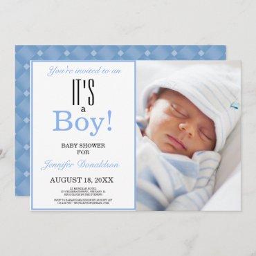 It's a Boy | Baby Shower Photo Blue Invitation