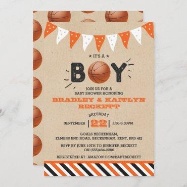 It's A Boy! Basketball Themed Co-ed Baby Shower Invitation