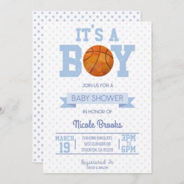It's A Boy! Blue Basketball Baby Shower Invitation