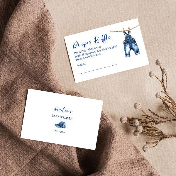 It's a boy blue jeans baby shower diaper raffle enclosure card
