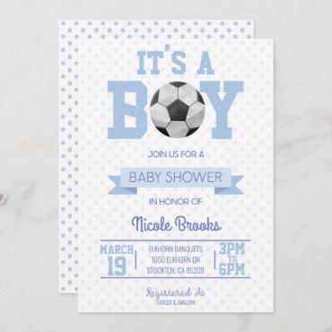 It's A Boy! Blue Soccer Ball Baby Shower Invitation