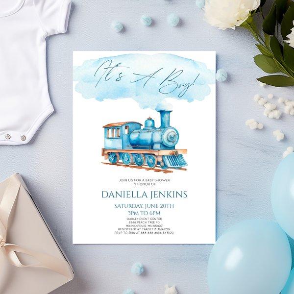 It's A Boy! Blue Vintage Train