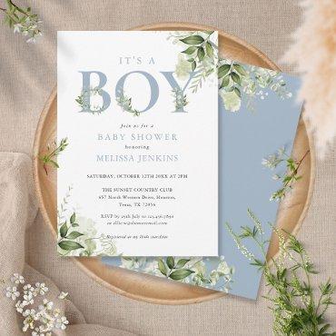 Its A Boy Dusty Blue Greenery Letter