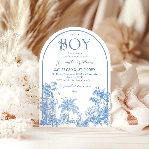 It's a Boy Elegant Blue Toile Safari