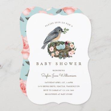 It's A Boy Floral Bird's Nest Baby Shower Invitation